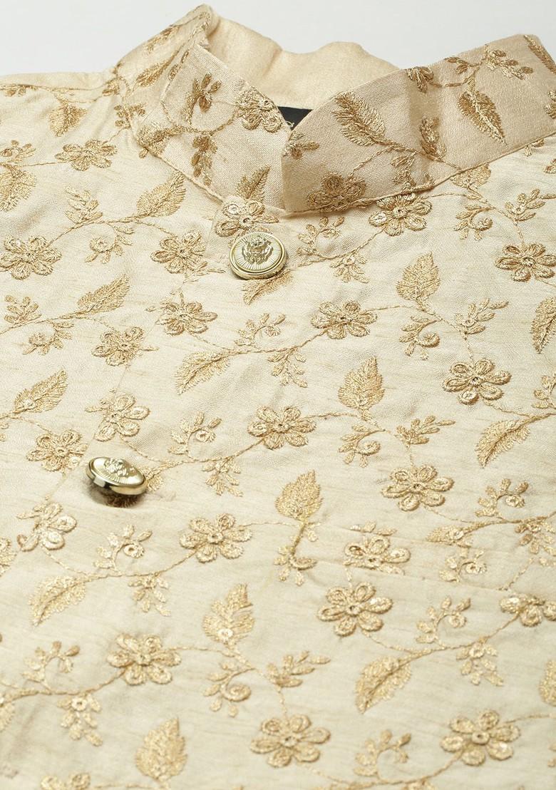 Green Striped Poly Blend Kurta Set For Men