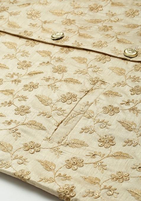 Green Striped Poly Blend Kurta Set For Men