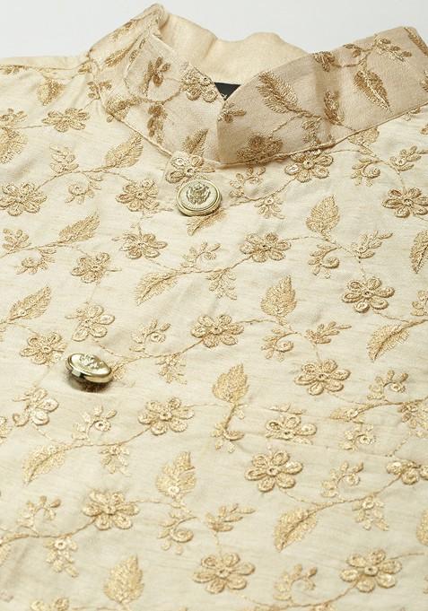 Green Striped Poly Blend Kurta Set For Men