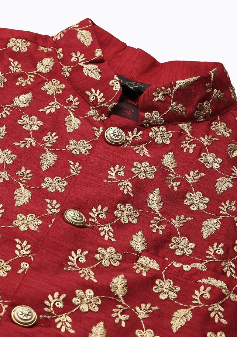Cream Solid Poly Blend Kurta Set For Men
