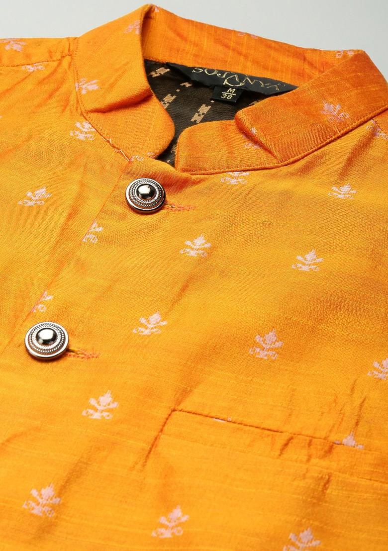 Navy Blue Solid Poly Blend Kurta Set For Men