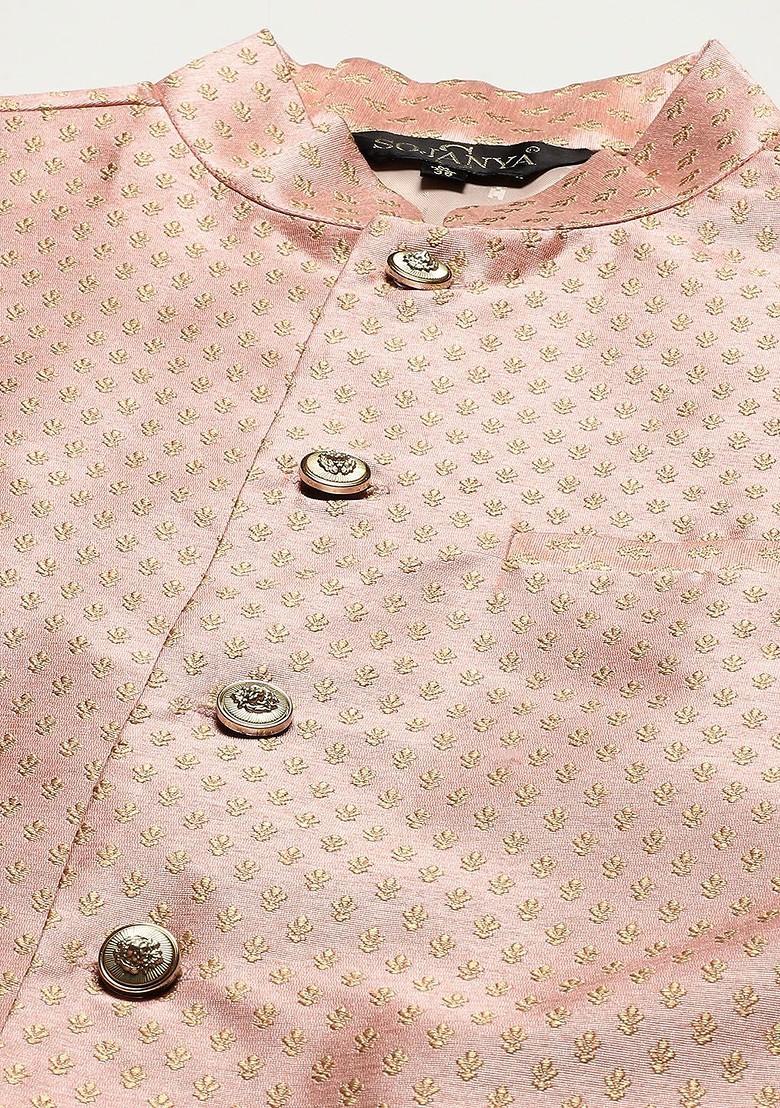 Black Ethnic Motifs Cotton Kurta Set For Men