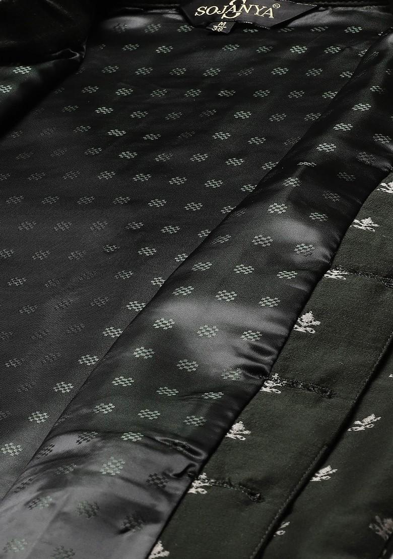 Navy Blue Ethnic Motifs Cotton Kurta Set For Men