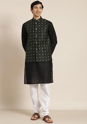 Black Chikankari Cotton Kurta Set For Men