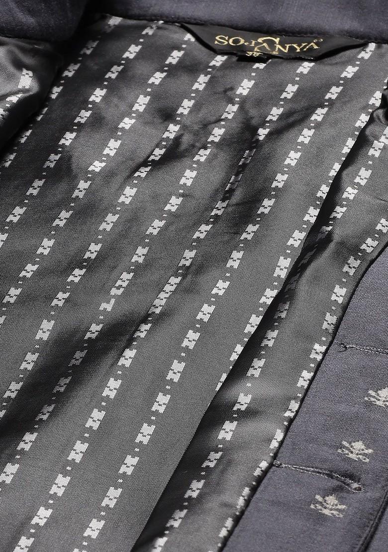 Navy Blue Ethnic Motifs Cotton Kurta Set For Men