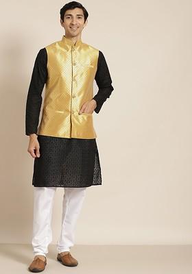 Black Chikankari Cotton Kurta Set For Men