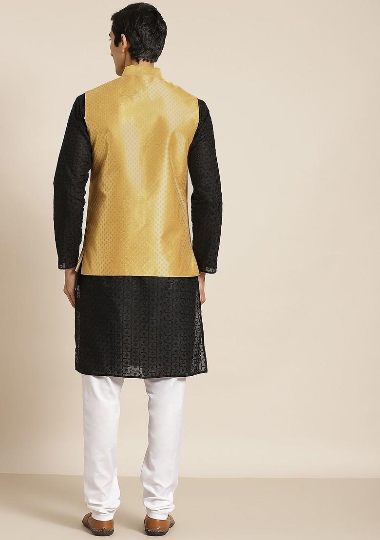 Black Chikankari Cotton Kurta Set For Men