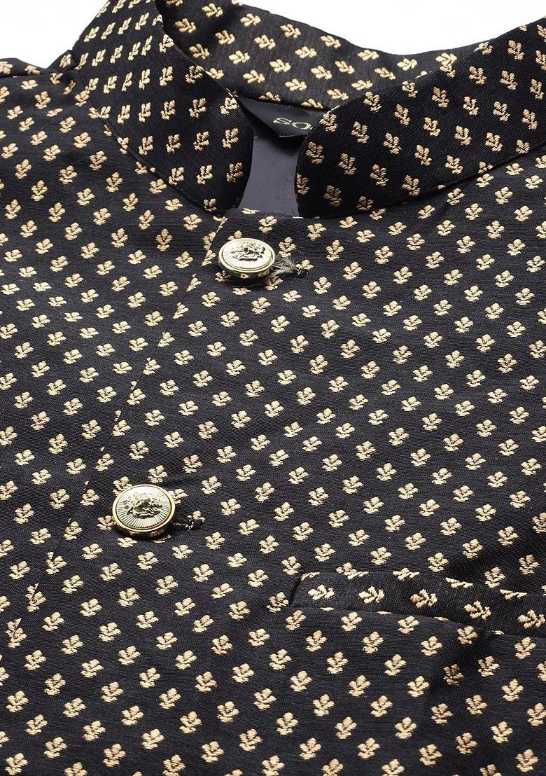 Black Solid Cotton Kurta Set For Men