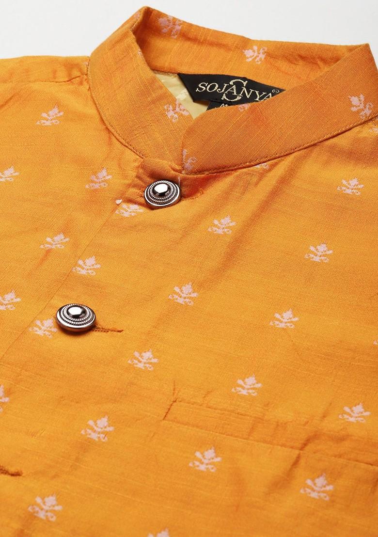 Maroon Ethnic Motifs Poly Blend Kurta Set For Men