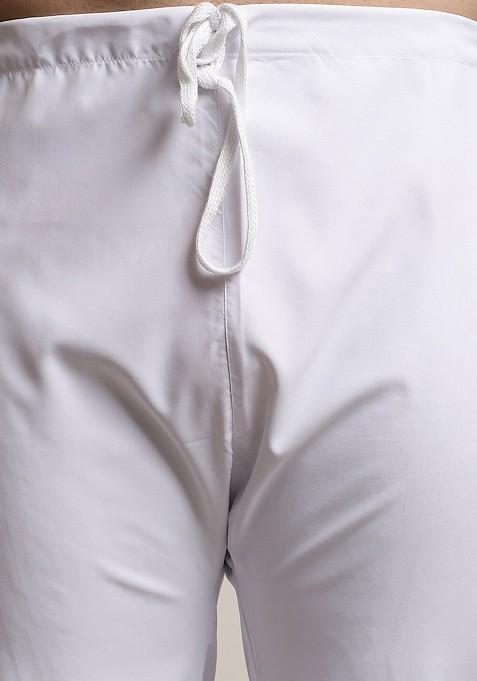 Navy Blue Ethnic Motifs Cotton Kurta Set For Men