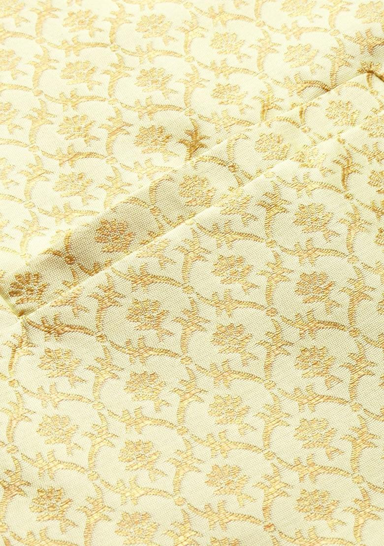 Off White Woven Poly Blend Kurta Set For Men