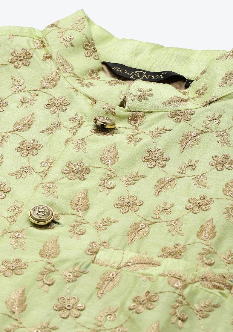 Black Embroidered Poly Blend Kurta Set For Men