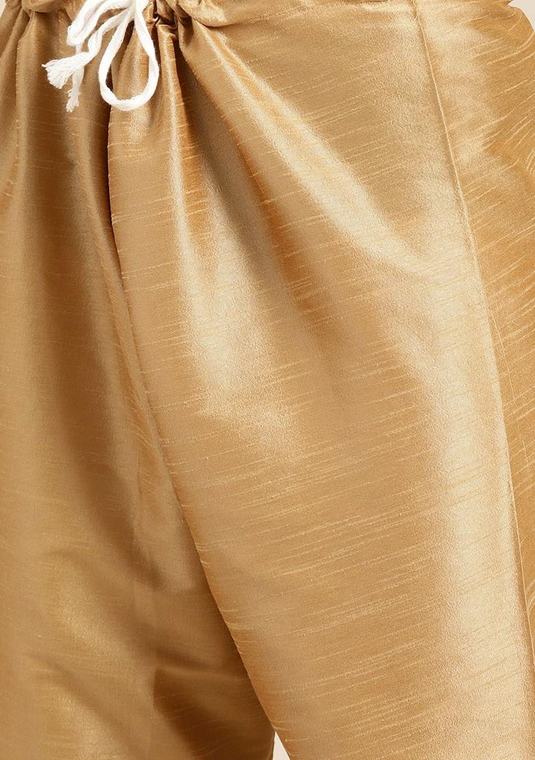 Cream Solid Poly Blend Kurta Set For Men