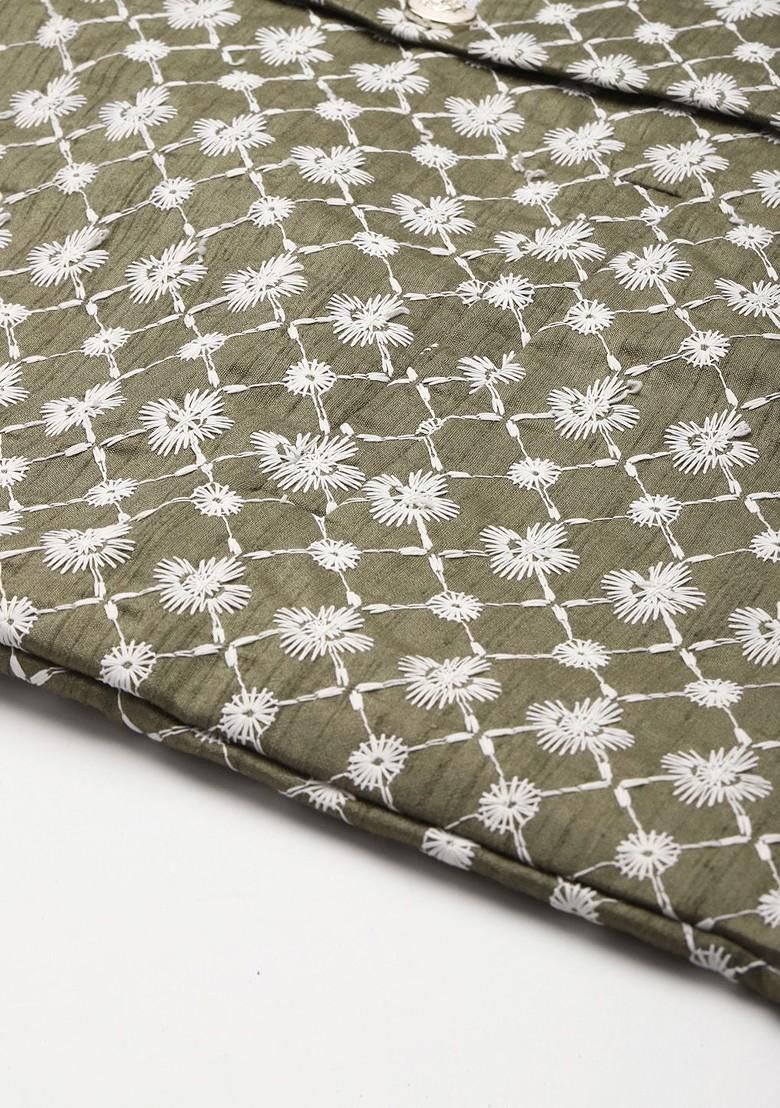 Off White Solid Poly Blend Kurta Set For Men