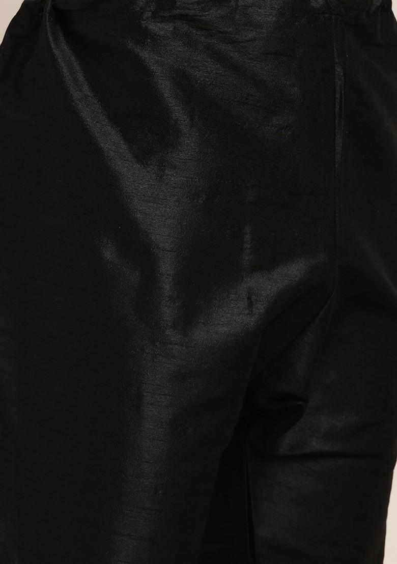 Black Solid Poly Blend Kurta Set For Men