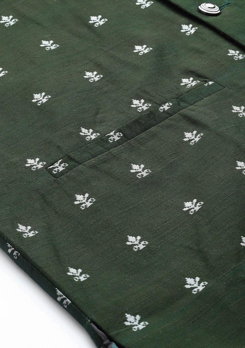 Beige Solid Jacquard Kurta Set For Men