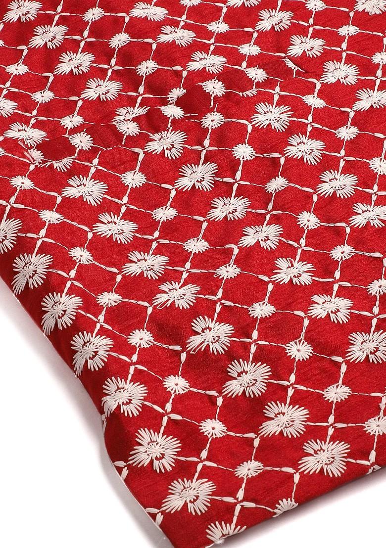 Off White Thread Work Poly Blend Kurta Set For Men