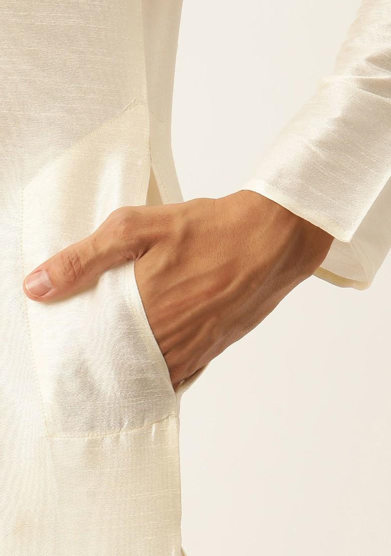 Rust Orange Solid Jacquard Kurta Set For Men