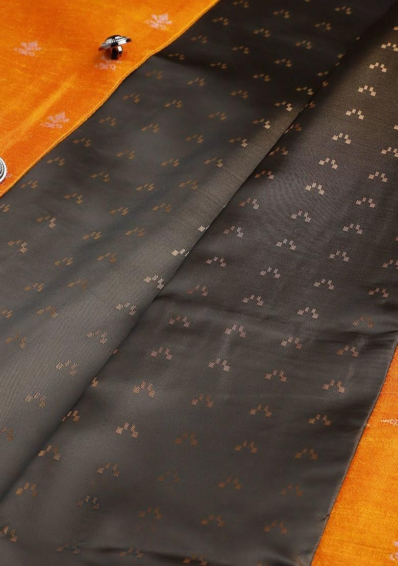 Rust Orange Solid Jacquard Kurta Set For Men