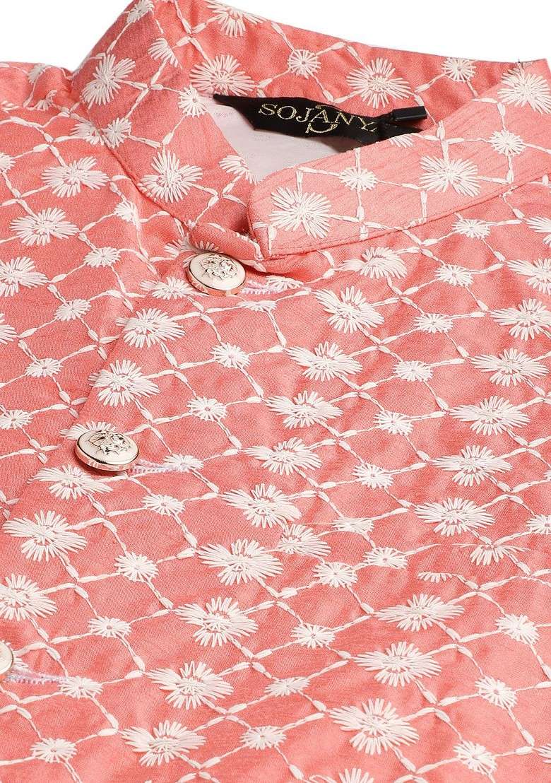 Off White Solid Poly Blend Kurta Set For Men - Indya