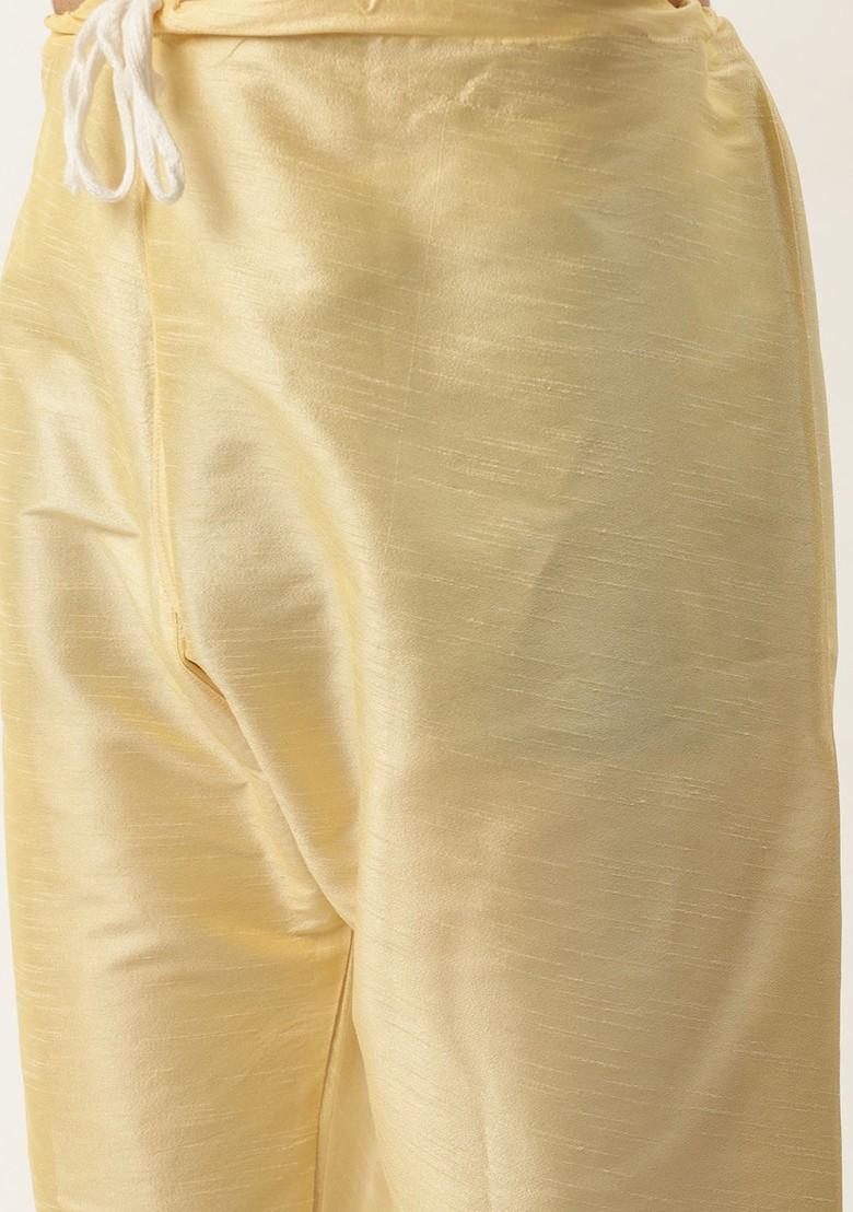 Gold Thread Work Poly Blend Kurta Set For Men