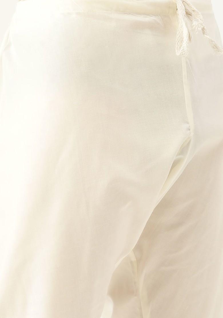 Beige Solid Poly Blend Kurta Set For Men