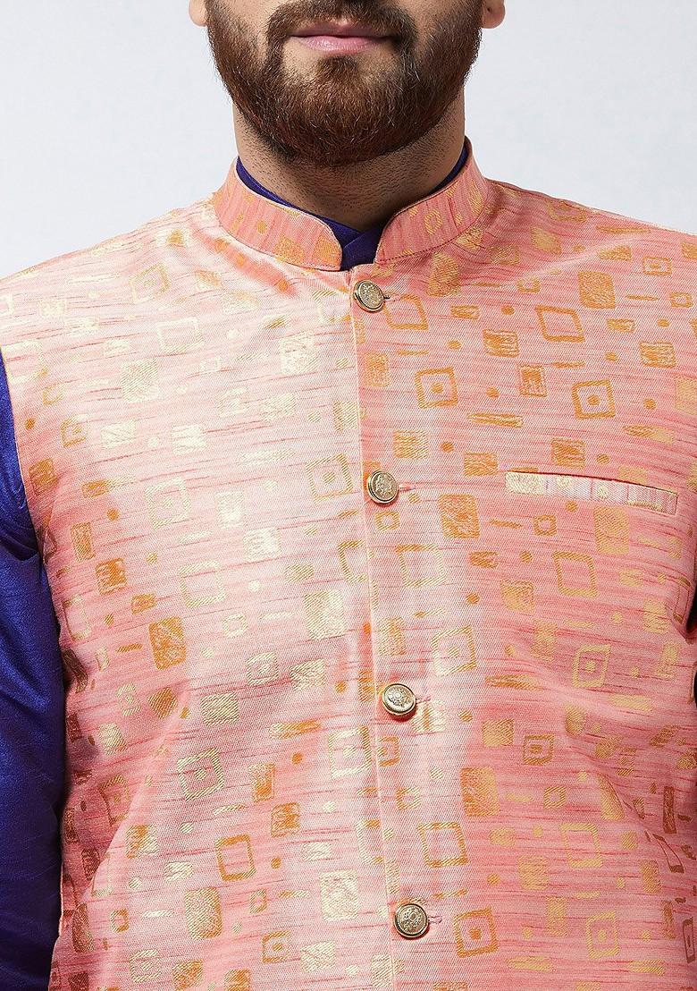 Blue Solid Poly Blend Kurta Set For Men