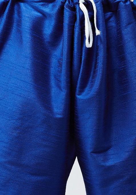 Blue Solid Poly Blend Kurta Set For Men