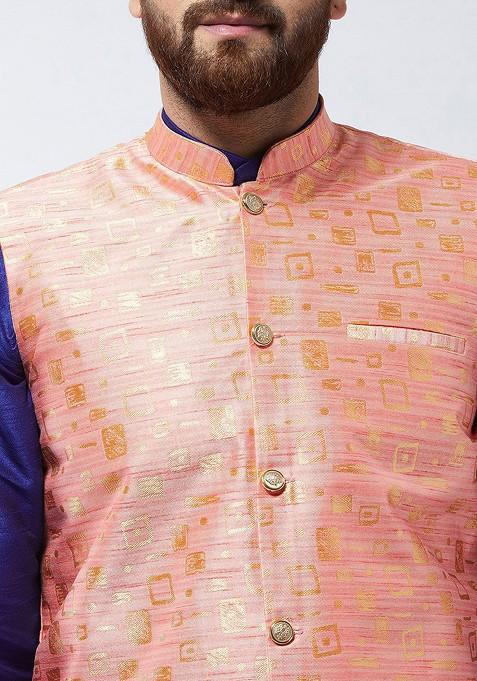 Blue Solid Poly Blend Kurta Set For Men