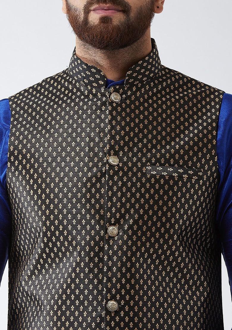 Blue Solid Poly Blend Kurta Set For Men