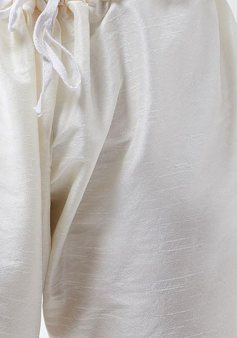 Off White Solid Poly Blend Kurta Set For Men