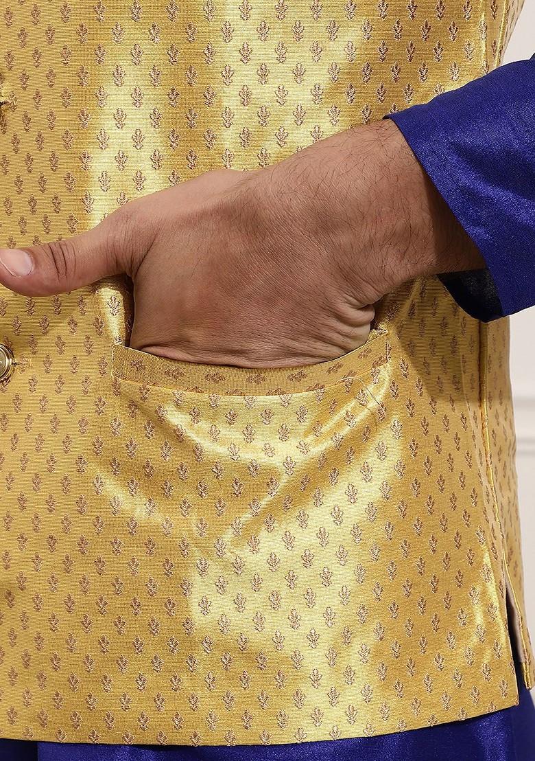 Blue Solid Poly Blend Kurta Set For Men