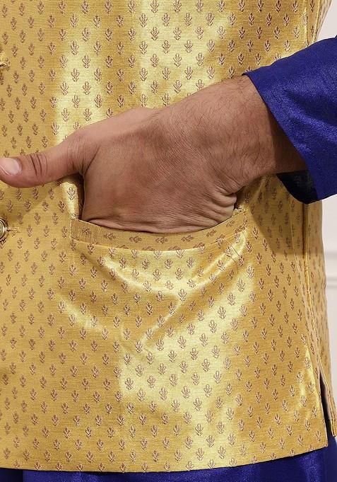 Blue Solid Poly Blend Kurta Set For Men