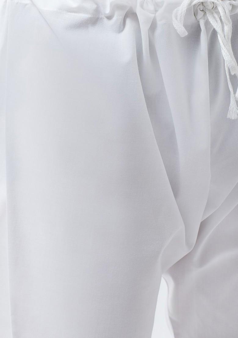 White Solid Poly Blend Kurta Set For Men