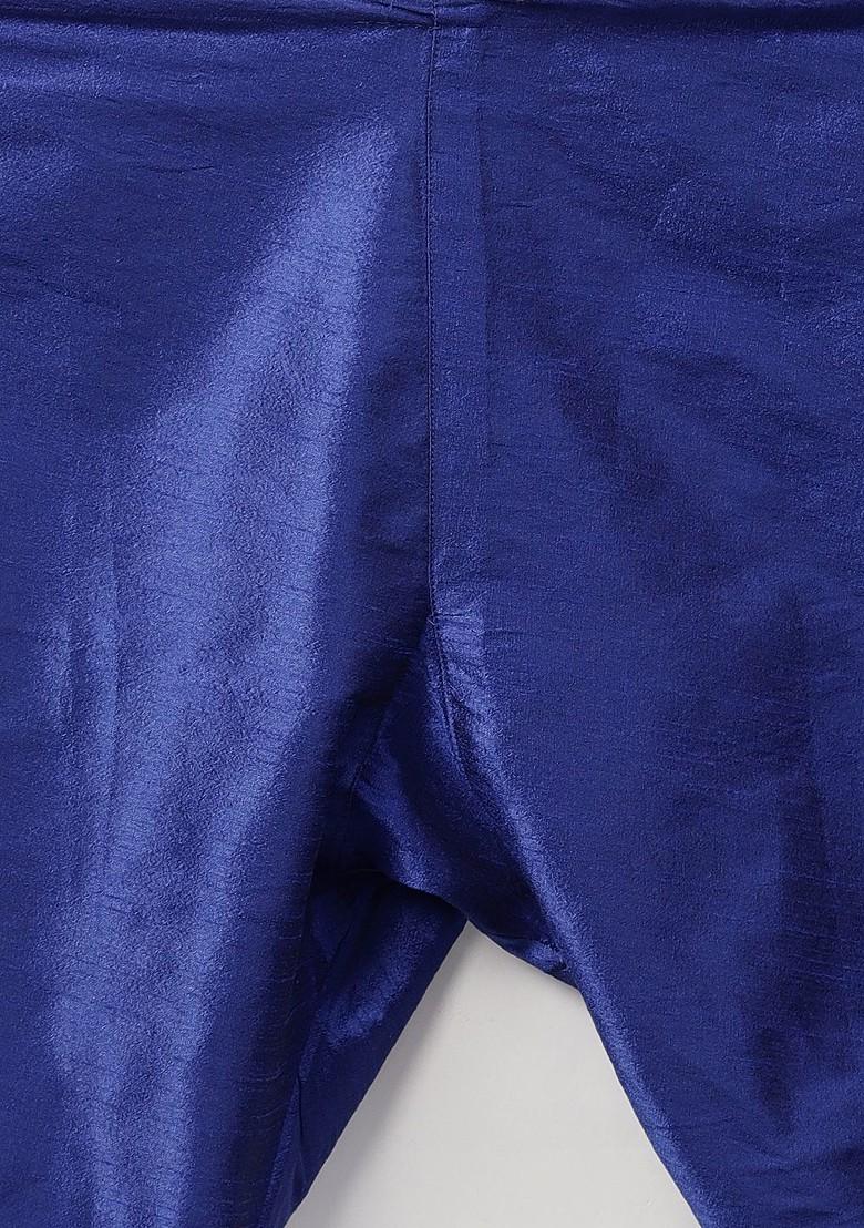 Blue Solid Poly Blend Kurta Set For Men