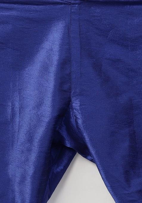 Blue Solid Poly Blend Kurta Set For Men