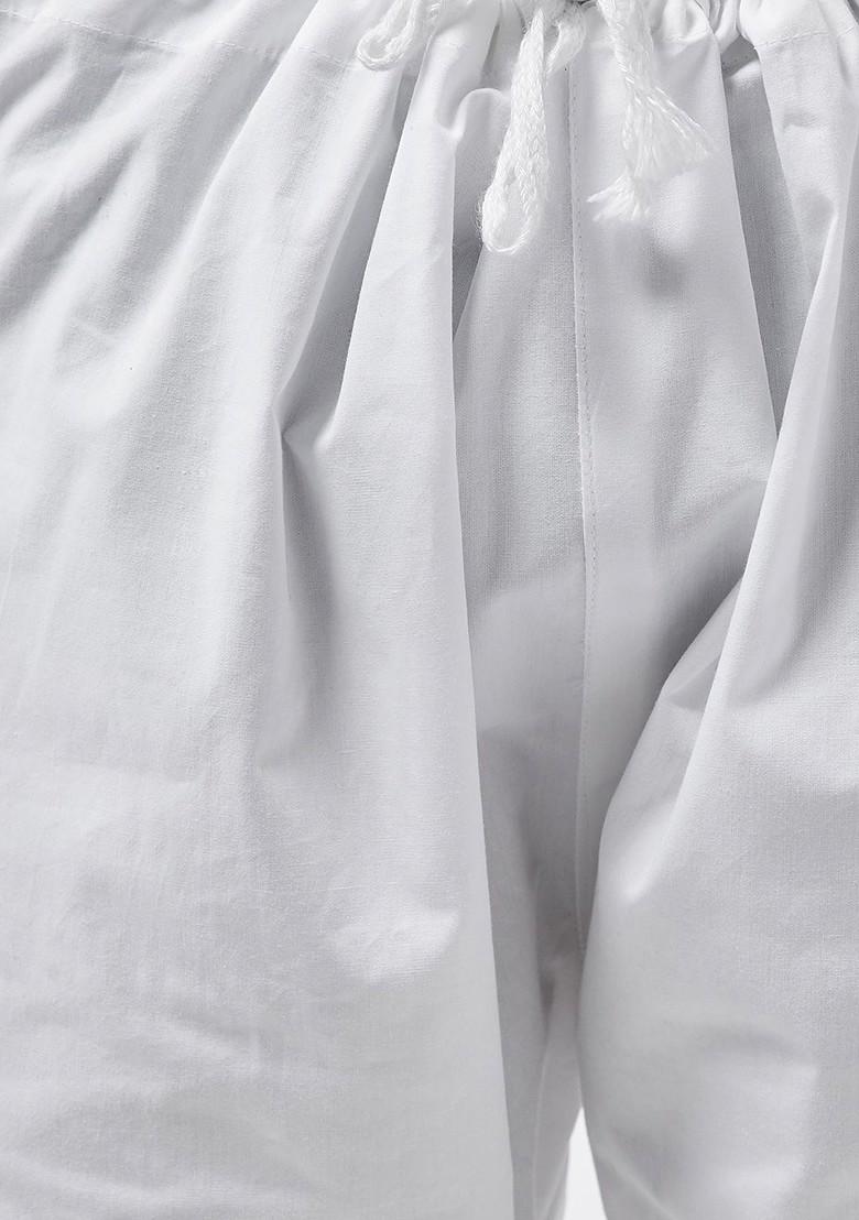 White Solid Poly Blend Kurta Set For Men