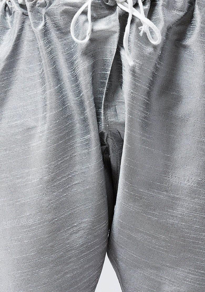Grey Solid Poly Blend Kurta Set For Men