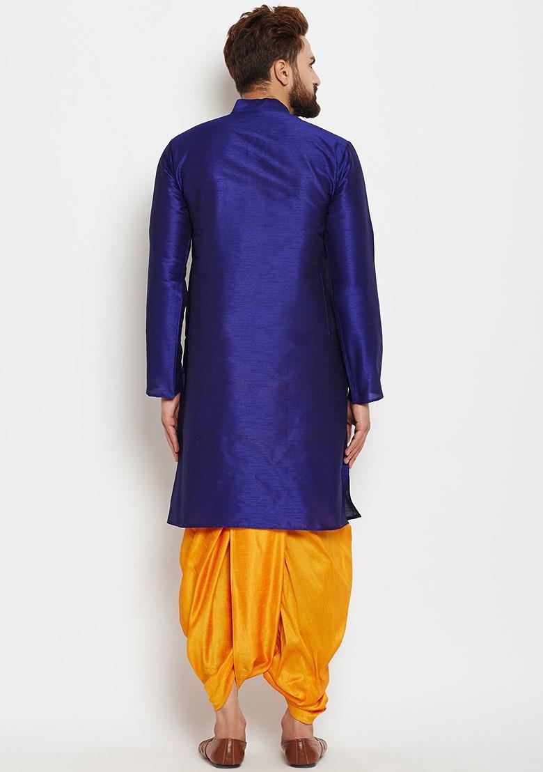Blue Solid Poly Blend Kurta Set For Men