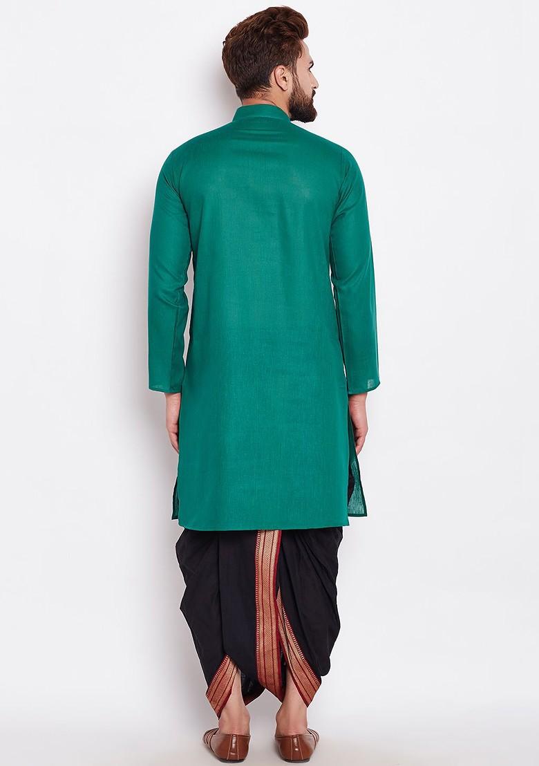 Green Solid Poly Blend Kurta Set For Men