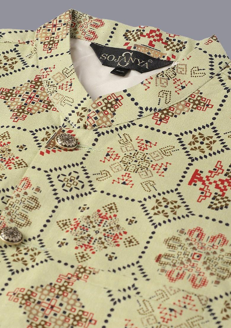 Green Embroidered Cotton Kurta Set For Men