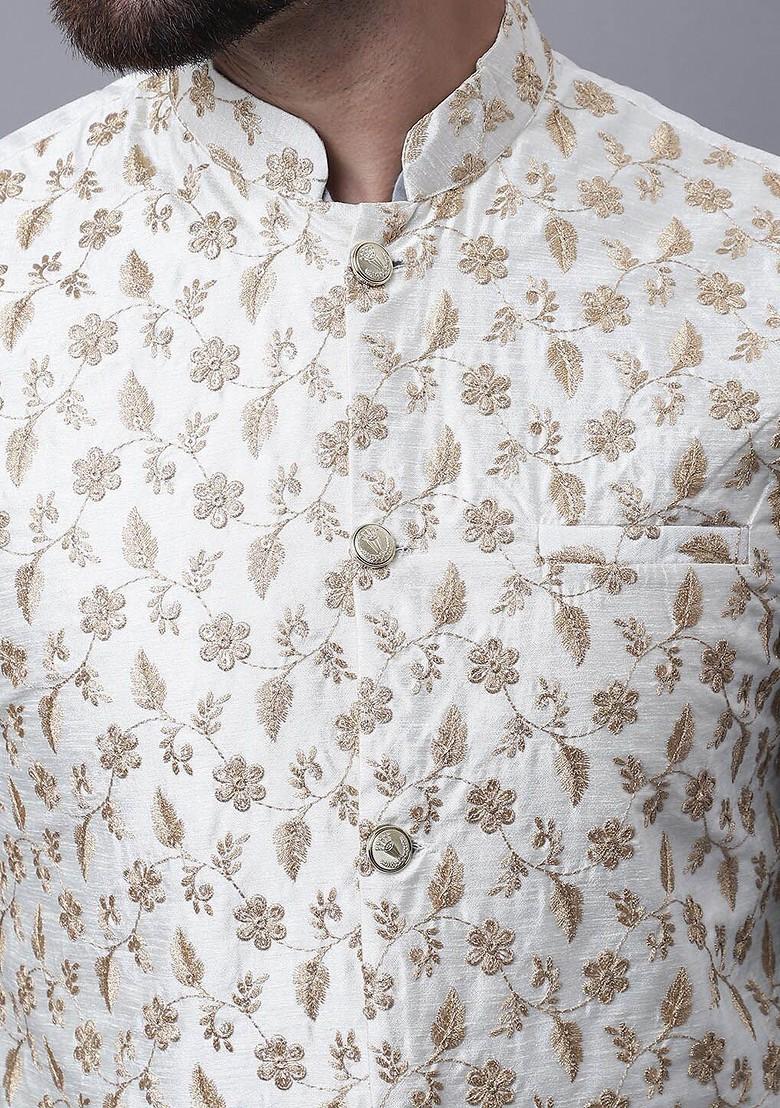 Grey Embroidered Cotton Kurta Set For Men