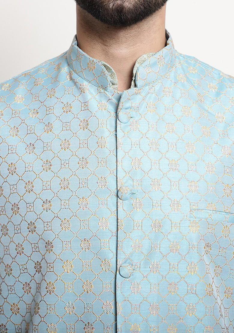 Green Ethnic Motifs Poly Blend Kurta Set For Men