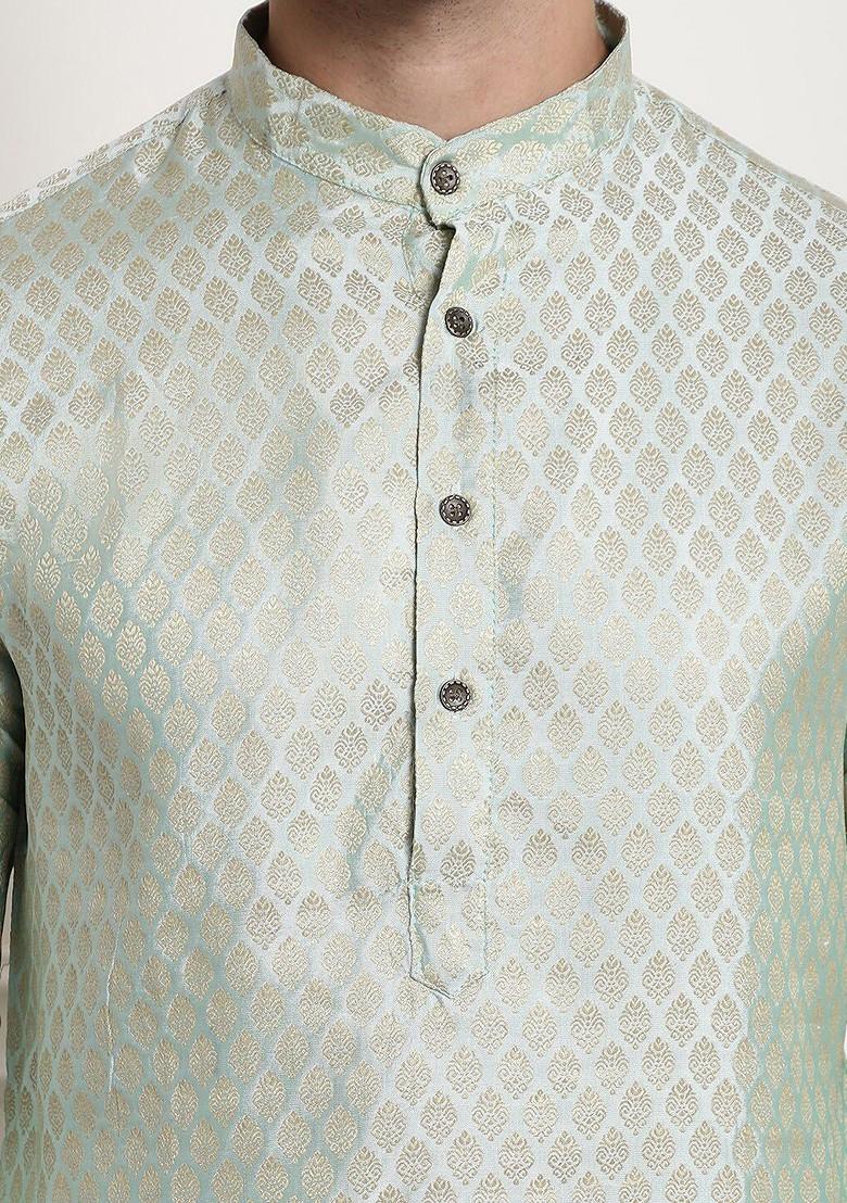 Green Ethnic Motifs Poly Blend Kurta Set For Men