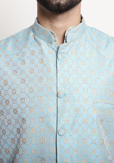 Green Ethnic Motifs Poly Blend Kurta Set For Men