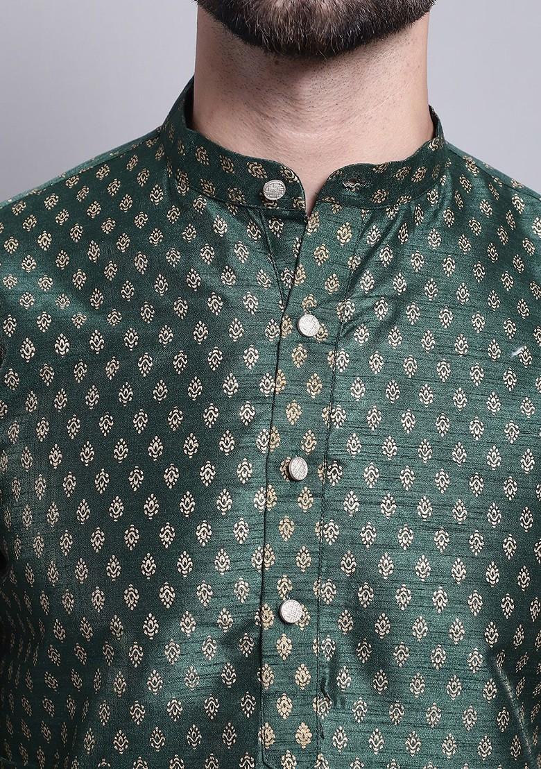 Green Ethnic Motifs Cotton Kurta Set For Men