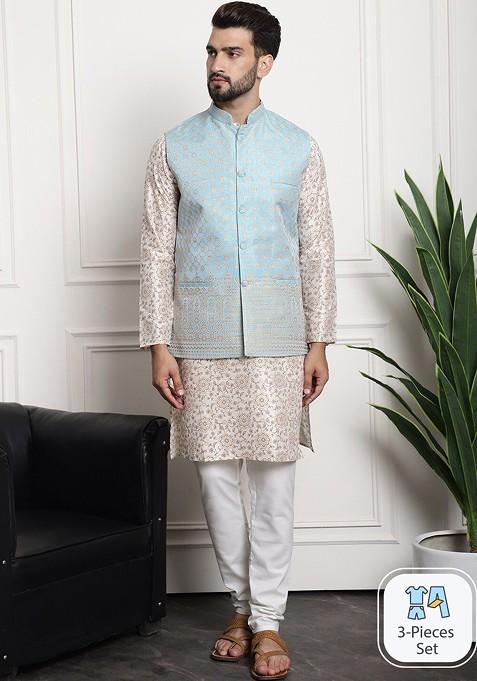 Cream Woven Cotton Kurta Set For Men — view on Indya