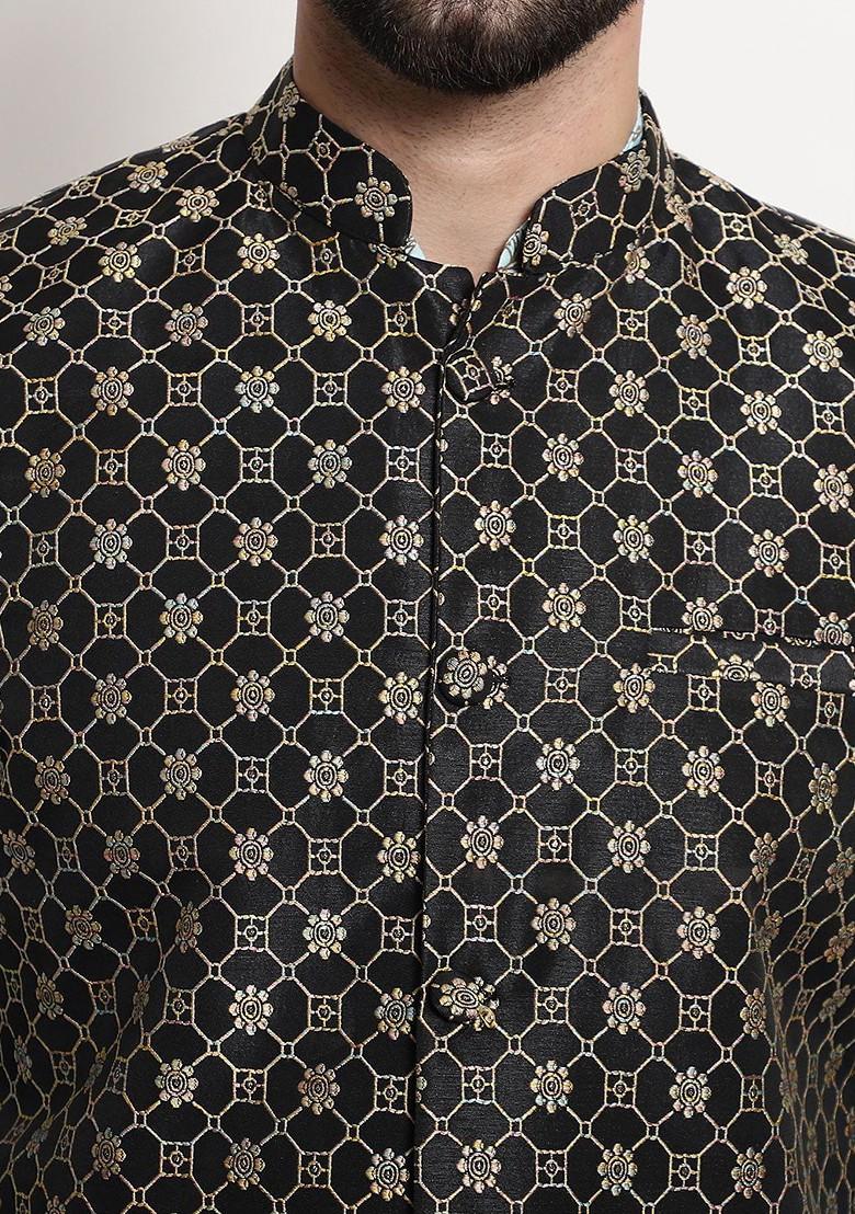 Sea Green Woven Cotton Kurta Set For Men