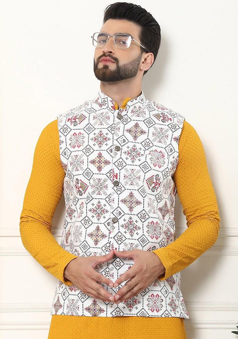 Mustard Solid Cotton Kurta Set For Men