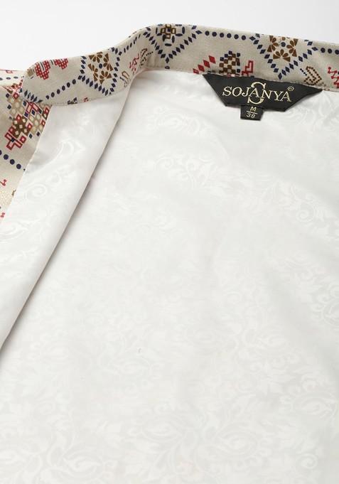 Red Ethnic Motifs Poly Blend Kurta Set For Men